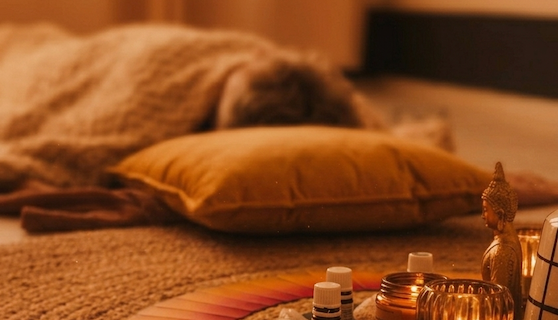 Detailfoto van iemand die ligt bij yoga nidra